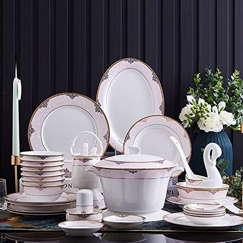 KHYTEBV Juego de vajilla de Porcelana, 60 Piezas, vajilla de cerámica, Platos, vajilla de cerámica, Juego de vajilla Combinado, Servicio de Porcelana para 10,