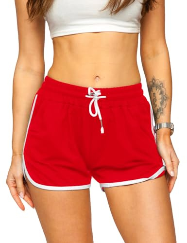Femmes Sport Yoga Fitness Coton Shorts Gym Running Bodybuilding Shorts mi - épais Rouge M
