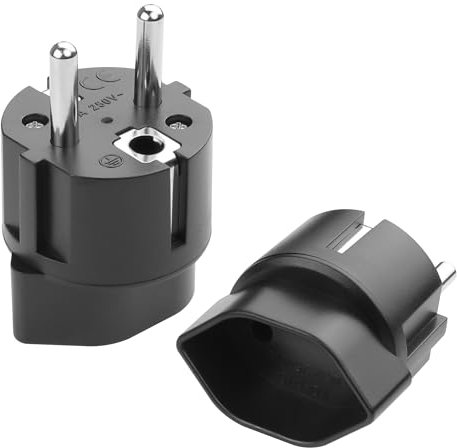 Schweiz/Liechtenstein auf EU Adapterstecker 2 Stück，Schweizer 3-polige Stecker auf 2-poliger DE/FR/IT/ES Steckdose für Schweiz/Liechtenstein Besucher (DE auf Schweiz schwarz)