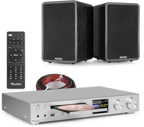 Fenton SHFB65 Bookshelf Stereo System, 200W HiFi CD Player with Bluetooth, DAB+ FM Internet Radio, Passive Speakers and Bass Reflex, Compact Home Audio CD HiFi System