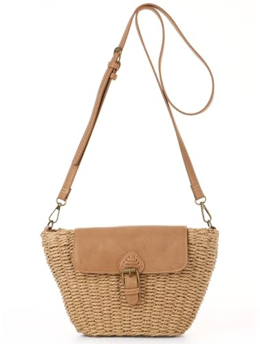 EVEOUT Stroh Umhängetasche Damen Sommer Klein Weidengeflecht Rattan Korb Tasche Chic Gewebte Crossbody Strohtasche für Strand