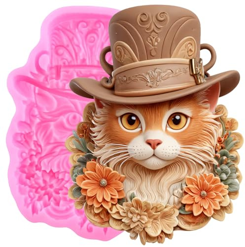 XMOLDNMS Cat Fondant Silicone Moulds Flower Chocolate Moulds for Cake Decorating Cupcake Topper Gum Paste Candy Polymer Clay
