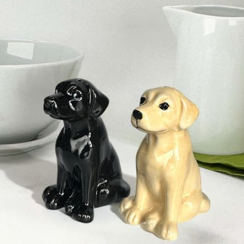 Novelty Dog Shaped Ceramic Salt & Pepper Shaker Set, Quirky Tableware or Home Decoration, Great Dog Lover Gift (Labradors (Black & Golden))