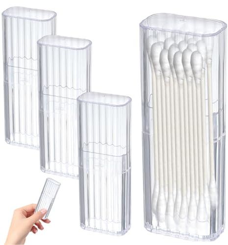 Lot de 4 distributeurs de fil dentaire en plastique transparent avec couvercle, étui de voyage portable pour cotons-tiges, 2 x 3,3 x 10,4 cm