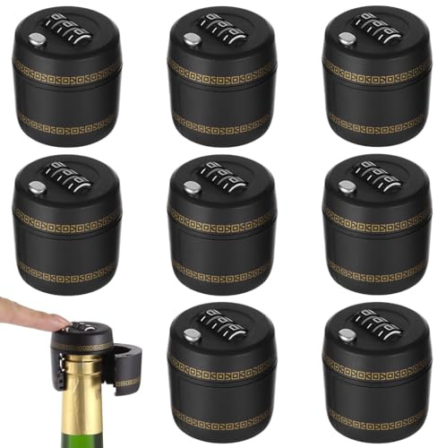 8 Pcs Wine Bottle Combination Locks - Reusable Whisky Bottle Stoppers with 3-Digit Code, Plastic Security Caps for Wine/Liquor Bottles (Fits 26-28mm Openings)