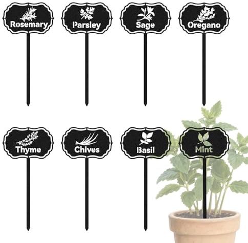 CUTHOLLOW 8PCS Metal Plant Markers Stakes Food Spices with Pattern for Outdoor Indoor, 3.5x7 Waterproof Cute Garden Plant Labels Signs Tags for Farmhouse Greenhouse Decor - Funny Gardening Gifts | 3.5x7 Waterproof Stakes, Plant Labels, Garden Labels, Garden Markers for Plants Outdoor, Farmhouse Greenhouse Decoration