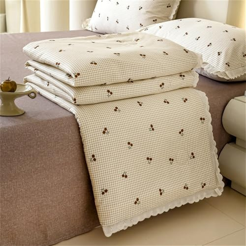 Mateju Edredón Ligero de Verano Algodón, Primavera Verano Reversible Ropa de Cama de Microfibra Ultrasuave Edredón Acolchado Transpirable Colchas Bouti Cama 90/105 (Beige,150 * 200cm)