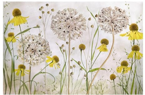 micasia Fototapete inkl. Kleister - 3D Blumen Vliestapete Made in Germany UV-beständig Geruchsfrei - Blumenwiese Landhaus beige Wohnzimmer Schlafzimmer 3327 (384x255cm)