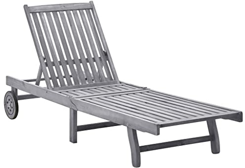 Holamys Lettino prendisole in legno massiccio di acacia, schienale regolabile per giardino, terrazza, piscina, 2 ruote per un facile trasporto, comoda sedia a sdraio per ore rilassanti all'aria aperta