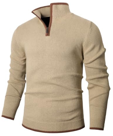 Zaitun Mens Quarter Zip Sweater Mock Neck Pullover Long Sleeve Jumper Casual Top