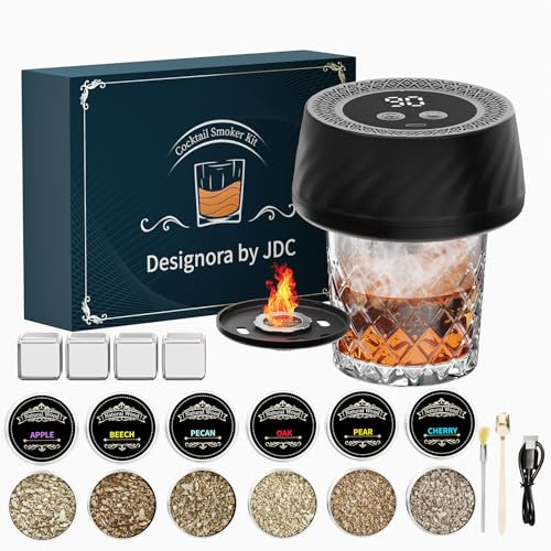 Electric Whiskey Smoker Kit,Rechargeable Cocktail Smoker Kit with 6 Wood Chips,Portable Whiskey Smoker Set with LED Light, 4 Whiskey Stones,Built-in Lighter,Whiskey Gifts for Men,Dad,Husband (Black)