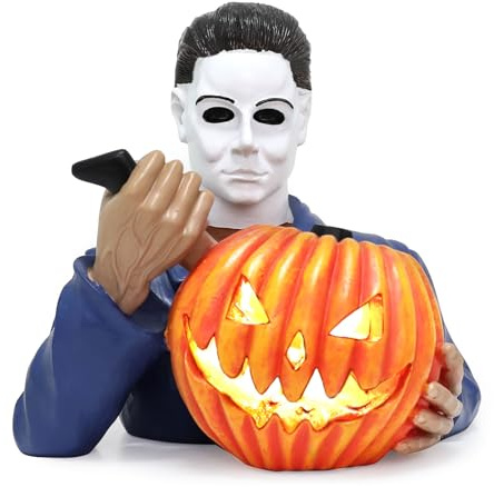 Statua luminosa di Michael Myers a forma di zucca, decorazioni per Halloween, film horror, gnomo da giardino, statuetta spaventosa per scrivania, interni ed esterni