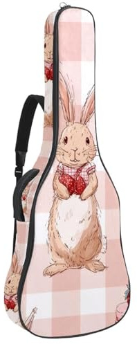 Gitarrentasche mit süßem Kaninchen mit Desserts und Erdbeermuster, gepolsterte Tasche für Akustikgitarre, Rucksack mit verstellbaren Schultergurttaschen, Mehrfarbig 02, 42.9x16.9x4.7 in, Lässiger