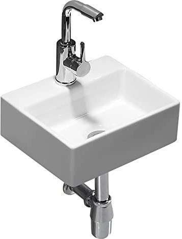 MYUYEE Lavandino da appoggio a Parete Piccolo lavabo da Bagno Rettangolare Bianco da 13 lavabo da appoggio in Porcellana e Ceramica Fatto a Mano per Bagno Stanza,