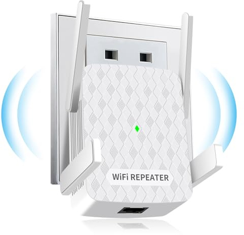 WLAN Verstärker, 1200Mbit/s WiFi Repeater Dual Band 5GHz + 2.4GHz, WiFi Verstärker deckt bis zu 200 m², WiFi Booster mit Ethernet Anschluss, Unterstützung WPS, Kompatibel zu Allen WLAN Geräten