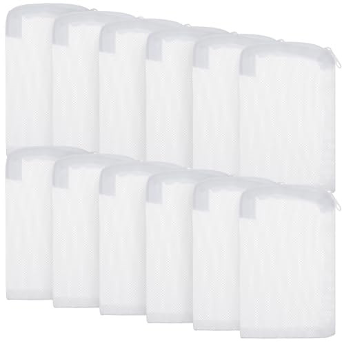 Elegaperma 12 sacchetti filtranti per acquario, 15 × 10 cm, bianco, riutilizzabili, con cerniera, per sfere filtranti, pietre filtranti, anelli in ceramica