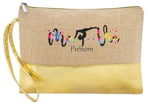 Trousse manique Maquillage en Jute Dore avec Motif Gym ma Vie personnalisee