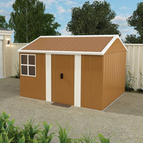 Cobertizo de acero 300 x 240 cm – Caseta de jardín de metal resistente a la intemperie con ventanas, puerta doble corredera y ventilación, garaje para bicicletas, cobertizo para aparatos, garaje para