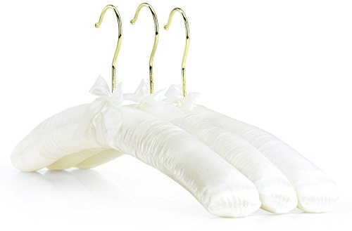 HANGERWORLD Pack of 10 Gorgeous Pale Ivory Satin Padded Clothes Hangers-43cm (17), Wood, Universal