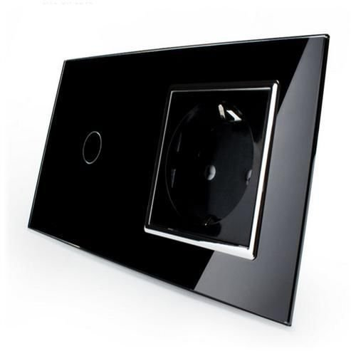 Livolo Touch Lichtschalter mit Schuko Steckdose Wandschalter LED UP inkl. Glasblende in schwarz