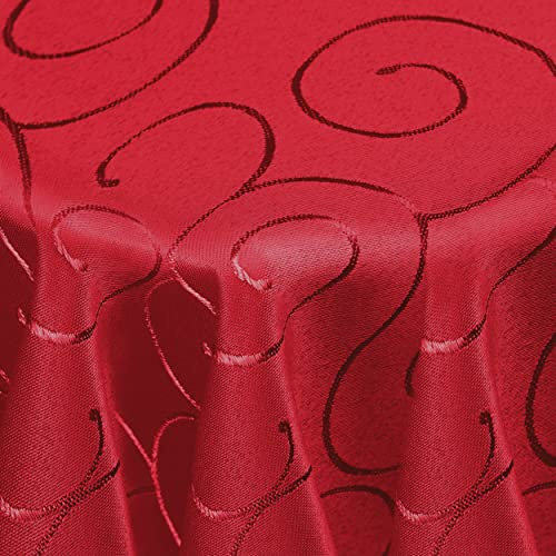 DecoHomeTextil Kringel Tischdecke Rund 160 cm Dunkelrot | schwere Qualtität, glänzend, Ornamente, Damast Tafeldecke