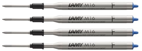 LAMY M16 4er Set Kugelschreiber-Großraummine aus Metall - Original Ersatzmine für alle Lamy Kugelschreiber Modelle - dokumentenecht - Strichbreite Fein in Tintenfarbe blau