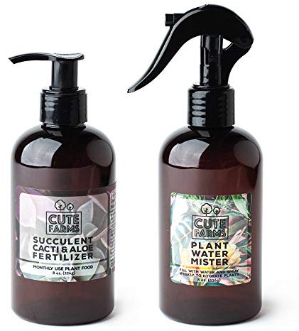 Cute Farms Succulent, Cacti, Aloe Fertilizer | Gentle Monthly Use Formula Plant Food (8 oz. Bottle + ONE Fine Mist Spray Bottle)