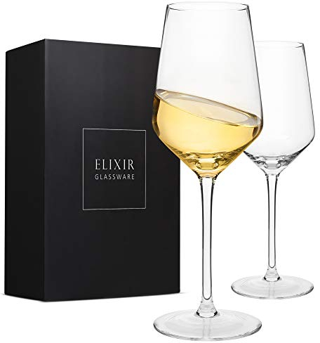 ELIXIR GLASSWARE White Wine Glasses – Hand Blown Crystal Wine Glasses – Set of 2 Long Stem Wine Glasses, 100% Lead Free Premium Crystal – Gift for Wedding, Anniversary, Christmas – 13 oz, Clear