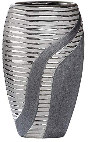 Moderne Dekovase Blumenvase Tischvase Vase aus Keramik Silber Anthrazit Höhe 24,5 cm