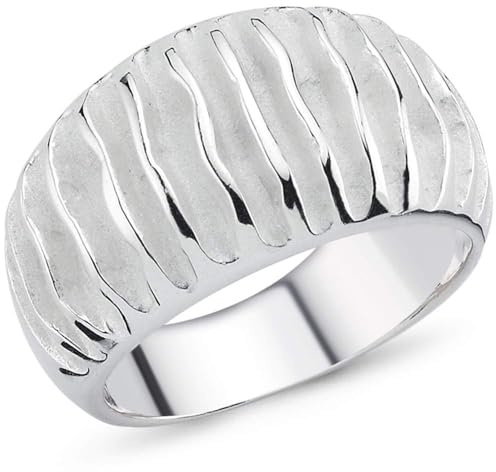 Vinani Damen Ring aus 925 Sterling Silber – Eleganter Silberring mit sandgestrahlter & polierter Rillenstruktur, nickelfrei & antiallergisch, zeitloser Silberschmuck für Frauen
