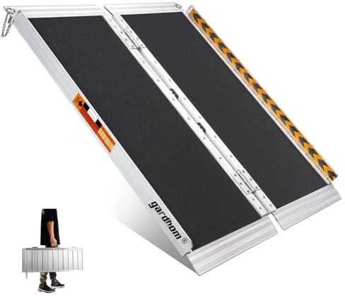 Rollstuhlrampe 122CM, gardhom Max. 362KG Ladekapazität Anti-Rutsch Alu Klapprampe für Rollstuhlfahrer oder Rollator, Schwellenrampe für Heimtreppen Treppen Türen Mobilitätsroller