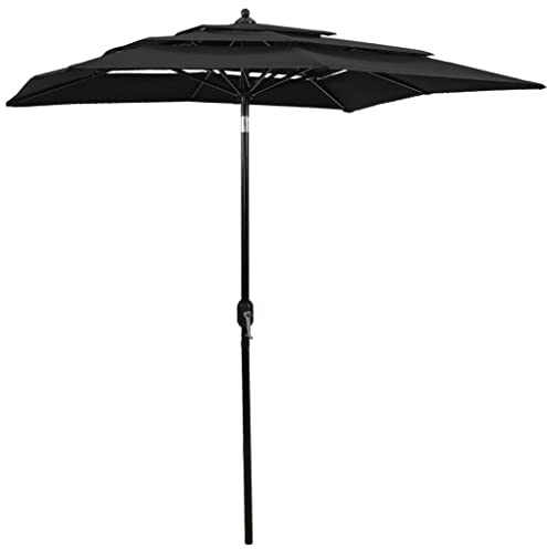 vidaXL Sonnenschirm mit Aluminium-Mast 3-lagig Ampelschirm Gartenschirm Marktschirm Strandschirm Schirm Kurbelschirm Terrassenschirm Schwarz 2x2m