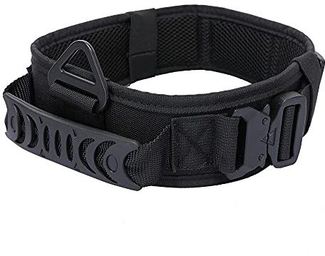 Vmokki Gepolstertes Hundehalsband 7cm Breit mit Zwei Schnalle, Kontrollgriff Taktisch Verstellbar Halsband für Große Hunde (Schwarz)