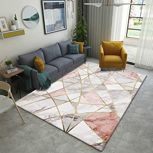 Tzvpsu Bettumrandung Rosa graues Sahnemarmormuster,Teppich bettvorleger Schlafzimmer waschbar,kinderteppich waschbar 120x160cm