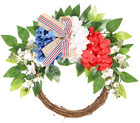 HOMSFOU Naturmaterialien Flagge Türkranz Rattan Weidenkranz Hortensienkranz Wandkranz Türschild Künstlicher Blumenkranz Wanddeko Haustür Amerikanischer Unabh?ngigkeitstag H?nger Türkranz Usa