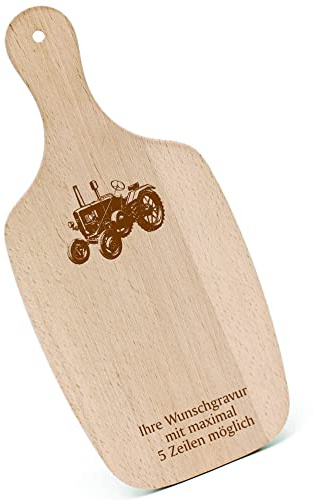 Schneidebrett Frühstücksbrettchen Gravur personalisiert - alter Traktor - mit Griff 330x150 Holzbrett Holz Küche Schneidbrett