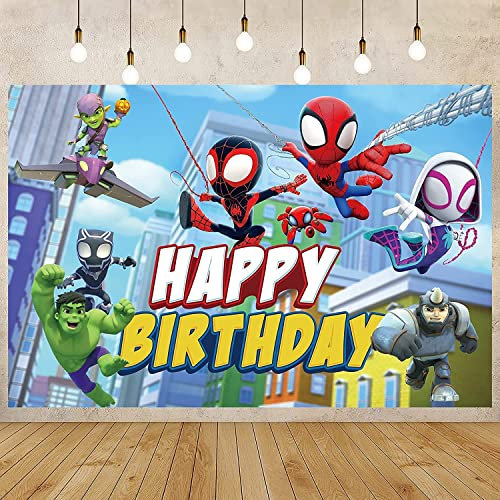 Yerdos Spidey and His Amazing Friends Photography Backdrop,Spider Hero Party Background, Supplies,5x3Ft Backdrop for Kids Birthday Decoration,Baby Shower Banner Decoration