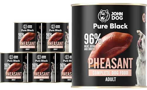 John Dog Hundenassfutter Pure Black Fasan - Premium Getreidefreies Hundefutter mit 96% Fleisch - Monoprotein Nassfutter für ausgewachsene Hunde 6 x 800g