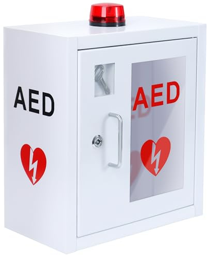 likom AED Schrank, Erste-Hilfe-Defibrillator, wandmontierter Aufbewahrungsschrank, Edelstahl-Schnappverschluss, passend für alle Marken Herzwissenschaft, mit Alarm und Licht, 35,6 x 20,9 x 39,8 cm