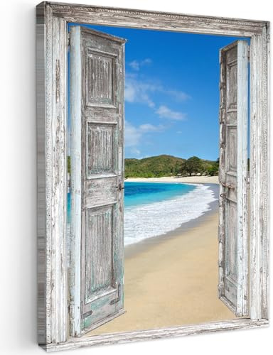MuchoWow© Impression sur Toile Photo Peinture 30x40 cm Tableau Decoration Murale Chambre Salon Maison Deco Cuisine Mer - Tropicale - Fenêtre - Plage