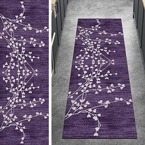 Ymural Teppichmatten Läufer Flur Lang Teppich Meterware Vintage 100x200CM Lila Kücheläufer rutschfest Teppichläufer Waschbar Kurzflor Polyester Korridor Schlafzimmer, Anpassbar Breite 40-120cm
