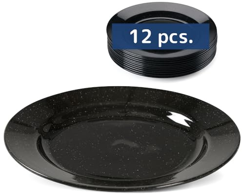 ABENA Gastro wiederverwendbare Speiseteller aus Kunststoff, 18 cm, 12 Stück, schwarze Granit-Teller, Hartplastikteller, spülmaschinenfest, schwarze Speiseteller, unzerbrechliche Speiseteller