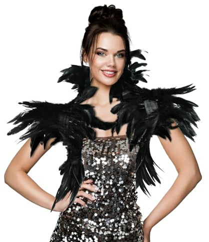 Federkragen, Gothic Schalkragen, Feder Umhang Schwarz, Feder Achselzucken, Zubehör Kostüm Rabe Damen, für Halloween, Karneval, Gotische Kleiderparty