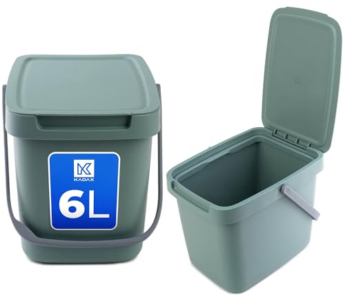 KADAX Abfallbehälter mit Deckel und Griff, Abfalleimer aus Plastik, Mülleimer für die Mülltrennung, Rechteckiger Abfallsammler mit Klappdeckel (Grün, 6L)