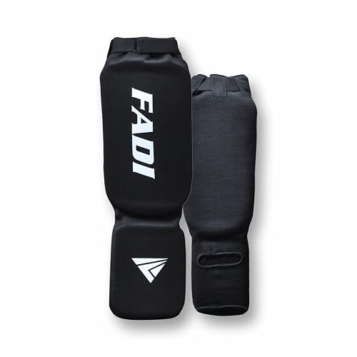 Fadi Sports Shin Guards - Professional Leg Protectors for Muay Thai, Kickboxing, MMA, BJJ, Karate, Boxing, Taekwondo - Enhanced Shin Instep Guard for Sparring and Training (Small, Black)