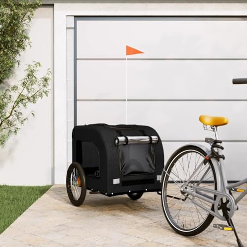 FENLAX Fahrradanhänger Hunde Schwarz Oxford-Gewebe und Eisen 69x133,5x73,5cm Fahrrad Hundeanhänger Haustieranhänger Haustier Fahrradanhänger Hunde-Fahrradanhänger für Hunde und Andere Haustiere