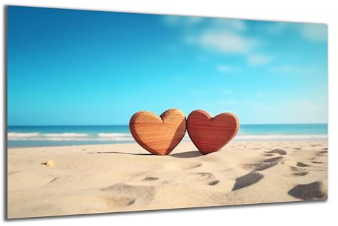 DARO Design - Wand-Bild auf 6mm HDF 30x20 cm Liebe 2 Herzen am Strand - Wand-Deko Bilder Geschenk