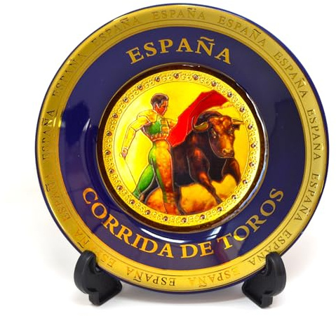Corrida de torros.15.5cm Plato Decorativo de Cocina española, decoración de Paredes Interiores. España. Chapado en Oro. colgado en la Pared