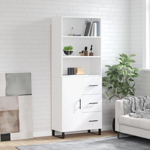 HETFTJN Highboard, Apothekerschrank Kommode Wohnwand Büroschrank Geeignet für Badezimmer Wohnzimmer Schlafzimmer Office Weiß 69,5x34x180 cm Holzwerkstoff