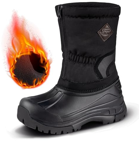FREE SOLDIER Snow Boots for Kids Waterproof with Zipper Winter Warm Non Slip Cold Weather Outdoor Boys Girls Snow Boots(Black,13 Little Kid)